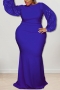 xl-5xl plus size autumn new 8 colors stretch sequin long sleeves back zip-up slim stylish maxi dress_Rose Red_Blue
