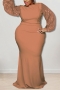 xl-5xl plus size autumn new 8 colors stretch sequin long sleeves back zip-up slim stylish maxi dress_Rose Red_Blue_Dark Blue_Brown_Orange_Gray_Gold