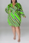 xl-5xl plus size spring new 5 colors inelastic stripe printing single-breasted with belt casual mini dress_Black_Red_Blue_Yellow_Green