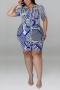 xl-5xl plus size summer new 5 colors stretch geometric printing single-breasted stylish mini dress_Purple_Red_Blue