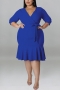 xl-5xl plus size summer new 10 colors stretch v-neck ruffle with belt casual midi dress_Black_Purple_Light Green_Red_Blue