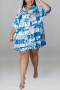 xl-5xl plus size summer new 4 colors inelastic flower batch printing single-breasted loose casual midi dress_Red_Blue