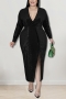xl-5xl plus size autumn new 6 colors stretch sequin deep-v-neck split stylish maxi dress_Black