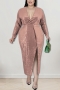 xl-5xl plus size autumn new 6 colors stretch sequin deep-v-neck split stylish maxi dress_Black_Red_Blue_Pink