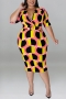 xl-5xl plus size summer new 5 colors stretch geometric printing with belt slim stylish midi dress_Black_Rose Red_Blue_Orange_Yellow