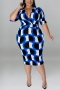 xl-5xl plus size summer new 5 colors stretch geometric printing with belt slim stylish midi dress_Black_Rose Red_Blue