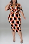 xl-5xl plus size summer new 5 colors stretch geometric printing with belt slim stylish midi dress_Black_Rose Red_Blue_Orange