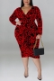 xl-5xl plus size autumn new 6 colors stretch leopard printing v-neck lace-up slim stylish midi dress_Black_Purple_Red