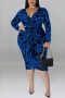 xl-5xl plus size autumn new 6 colors stretch leopard printing v-neck lace-up slim stylish midi dress_Black_Purple_Red_Blue