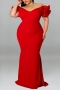 xl-5xl plus size summer new 5 colors stretch ruffle v-neck backless zip-up elegant maxi dress_Black_Red