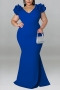 xl-5xl plus size summer new 5 colors stretch ruffle v-neck backless zip-up elegant maxi dress_Black_Red_Blue