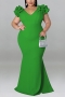 xl-5xl plus size summer new 5 colors stretch ruffle v-neck backless zip-up elegant maxi dress_Black_Red_Blue_Yellow_Green