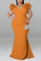 xl-5xl plus size summer new 5 colors stretch ruffle v-neck backless zip-up elegant maxi dress_Black_Red_Blue_Yellow