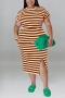 xl-5xl plus size summer new 6 colors stretch stripe printing hollow pocket split casual midi dress_Black_Blue_Brown