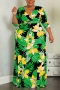 xl-5xl plus size autumn new 6 colors stretch floral batch printing three quarter sleeves pocket casual maxi dress(with belt)_Black
