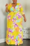 xl-5xl plus size autumn new 6 colors stretch floral batch printing three quarter sleeves pocket casual maxi dress(with belt)_Black_Red_Rose Red_Blue_Yellow
