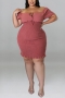 xl-5xl plus size summer new 7 colors stretch off-the-shoulder lace-up bodycon sexy mini dress_Black_Purple_Red_Blue_Pink