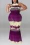 xl-5xl plus size summer new 8 colors stretch tie-dye printing hollow button slim sexy maxi dress_Black_Purple