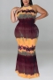 xl-5xl plus size summer new 8 colors stretch tie-dye printing hollow button slim sexy maxi dress_Black_Purple_Red_Rose Red