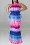 xl-5xl plus size summer new 8 colors stretch tie-dye printing hollow button slim sexy maxi dress_Black_Purple_Red_Rose Red_Blue
