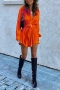 autumn new stylish three colors solid color lapel button with belt long sleeve stretch casual mini dress_Magenta_Orange