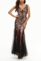 s-4xl plus size new stylish 4 colors zip-up sequins backless slight stretch mesh patchwork high quality elegant maxi evening dress(with lined)_Black_Dark Green_Rose Red