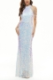 xs-3xl plus size new stylish 4 colors sequins beaded zip-up slight stretch high quality elegant maxi evening dress(with lined)_White