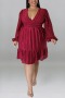 xl-5xl plus size autumn new stylish 6 colors v-neck long sleeves micro elastic casual midi dress_Black_Red_Rose Red
