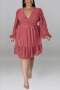 xl-5xl plus size autumn new stylish 6 colors v-neck long sleeves micro elastic casual midi dress_Black_Red_Rose Red_Pink