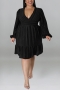 xl-5xl plus size autumn new stylish 6 colors v-neck long sleeves micro elastic casual midi dress_Black