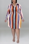 xl-5xl plus size autumn new 5 colors stripe printing inelastic hollow single-breasted sexy midi shirt dress_Purple_Blue_Orange_Multicolor