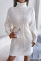 winter new 3 colors twist knitted slight stretch turtleneck stylish casual sweater mini dress(without belt)_White