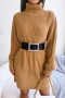 winter new 3 colors twist knitted slight stretch turtleneck stylish casual sweater mini dress(without belt)_White_Dark Green_Khaki 