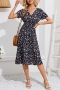 summer new stylish 3-colors floral batch printing v-neck chiffon non-stretch plus size casual midi dress_Dark Blue