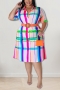 xl-5xl plus size summer new 5 colors inelastic plaid printing pocket single-breasted with belt casual midi dress_Black_Purple_Blue_Yellow_Multicolor