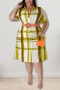 xl-5xl plus size summer new 5 colors inelastic plaid printing pocket single-breasted with belt casual midi dress_Black_Purple_Blue_Yellow