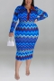 xl-5xl plus size autumn new 5 colors wave printing stretch long sleeves stylish midi dress_Purple_Red_Blue
