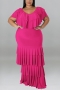 xl-5xl plus size summer new 5 colors stretch ruffle short sleeves stylish maxi dress_Black_Beige_Blue_Magenta
