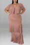 xl-5xl plus size summer new 5 colors stretch ruffle short sleeves stylish maxi dress_Black_Beige