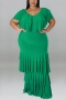 xl-5xl plus size summer new 5 colors stretch ruffle short sleeves stylish maxi dress_Black_Beige_Blue_Magenta_Green