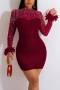 sexy 5 colors slight stretch plus size fuzzy sequins rhinestone mesh patchwork see-through zip-up high quality mini dress aa012523_Black_White_Red_Rose Red