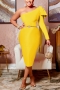 autumn new solid color 5 colors slight stretch one shoulder zip-up slit plus size stylish midi dress(without belt)_Black_White_Red_Blue_Yellow