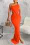 summer plus size 4 colors high stretch one shoulder hollow out irregular floor length sexy maxi dress_Black_White_Blue_Orange