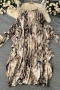 autumn new stylish 2 colors batch printing crew neck lace-up long sleeve slight stretch casual midi dress_Khaki
