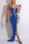 plus size five colors high quality rhinestone sleeveless slight stretch irregular maxi dress_White_Red_Blue