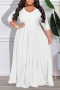 l-4xl plus size autumn new stylish simple solid color 8 colors slight stretch zip-up v-neck casual maxi dress_Black_White