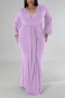 l-4xl plus size autumn new stylish 5 colors solid color slight stretch long sleeves deep v sexy maxi dress_Purple