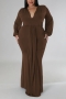 l-4xl plus size autumn new stylish 5 colors solid color slight stretch long sleeves deep v sexy maxi dress_Purple_Dark Purple_Brown