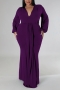 l-4xl plus size autumn new stylish 5 colors solid color slight stretch long sleeves deep v sexy maxi dress_Purple_Dark Purple