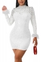 autumn new stylish 6 colors mesh patchwork see-through fuzzy high quality slight stretch zip-up sequins rhinestone plus size slim sexy mini dress_Black_White